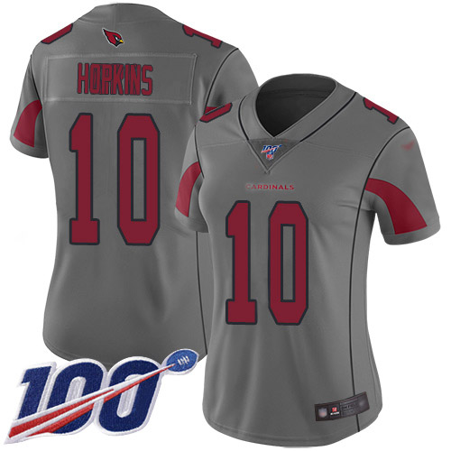 Cardinals #10 DeAndre Hopkins Silver Women's Stitched Limited Inverted Legend 100th Season Jersey