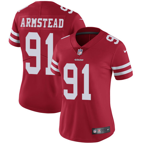 San Francisco 49ers #91 Arik Armstead Red Team Color Women's Stitched Vapor Untouchable Limited Jersey Womens