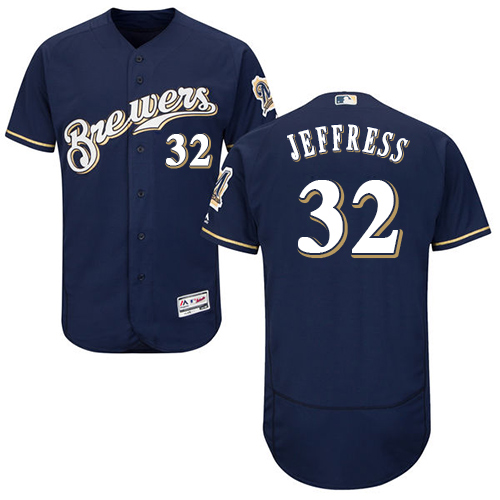 Milwaukee Brewers #32 Jeremy Jeffress Navy Blue Flexbase Authentic Collection Stitched Jersey Men's