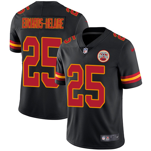Chiefs #25 Clyde Edwards-Helaire Black Youth Stitched Limited Rush Jersey