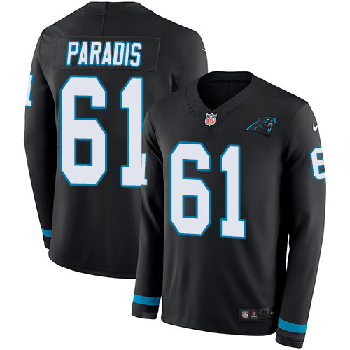 Carolina Panthers #61 Matt Paradis Black Team Color Men's Stitched Limited Therma Long Sleeve Jersey Men's