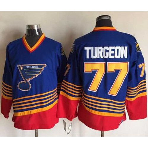 St. Louis Blues #77 Pierre Turgeon Light Blue/Red CCM Throwback Stitched Jersey Men's