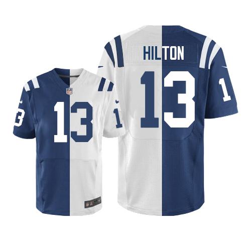 Colts #13 T.Y. Hilton Royal Blue/White Men's Stitched Elite Split Jersey