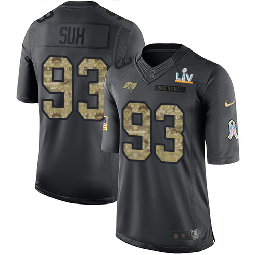 Tampa Bay Buccaneers #93 Ndamukong Suh Black Men's Super Bowl LV Bound Stitched Limited 2016 Salute to Service Jersey Men's