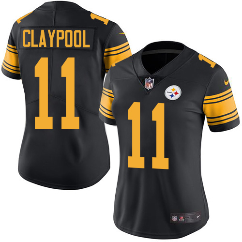 Pittsburgh Steelers #11 Chase Claypool Black Women's Stitched Limited Rush Jersey Womens