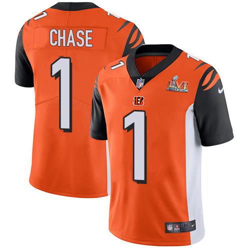 Bengals #1 Ja'Marr Chase Orange Alternate Super Bowl LVI Patch Youth Stitched Vapor Untouchable Limited Jersey