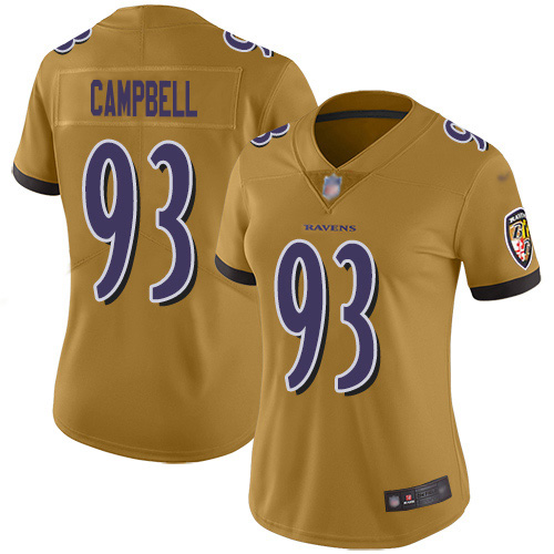 Baltimore Ravens #93 Calais Campbell Gold Women's Stitched Limited Inverted Legend Jersey Womens