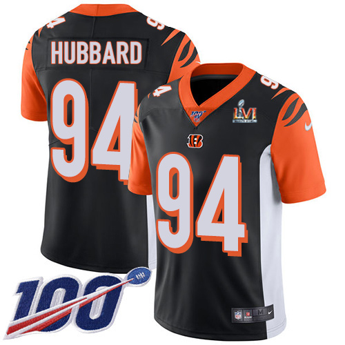Bengals #94 Sam Hubbard Black Team Color Super Bowl LVI Patch Men's Stitched 100th Season Vapor Limited Jersey