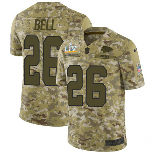 Kansas City Chiefs #26 Le'Veon Bell Camo Youth Super Bowl LV Bound Stitched Limited 2018 Salute To Service Jersey Youth