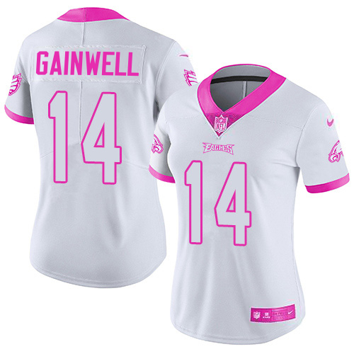 Eagles #14 Kenneth Gainwell White/Pink Women's Stitched Limited Rush Fashion Jersey