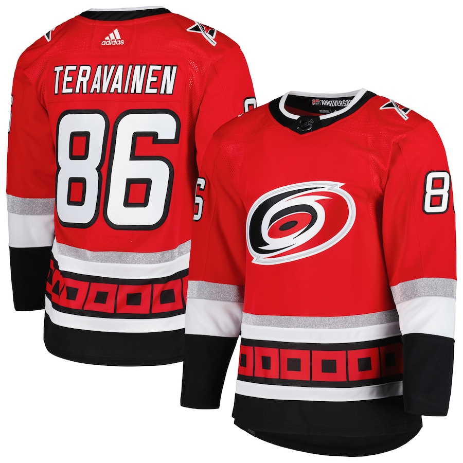 Carolina Hurricanes #86 Teuvo Teravainen Men's Adidas Red 25th Anniversary Authentic Pro Primegreen Player Jersey