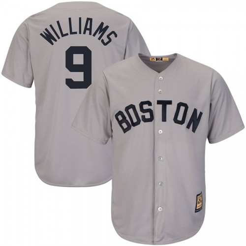 Boston Boston Red Sox #9 Ted Williams Majestic Big & Tall Cooperstown Cool Base Player Jersey Gray Men's