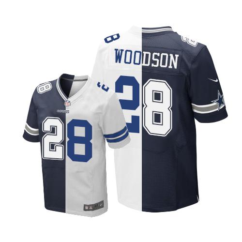 Dallas Cowboys #28 Darren Woodson Navy Blue/White Men's Stitched Elite Split Jersey Men's