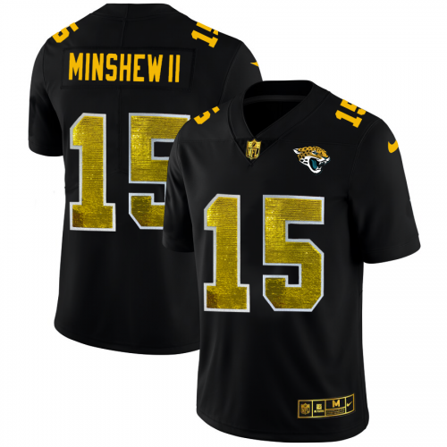 Jacksonville Jacksonville Jaguars #15 Gardner Minshew II Men's Black Golden Sequin Vapor Limited Jersey Men's