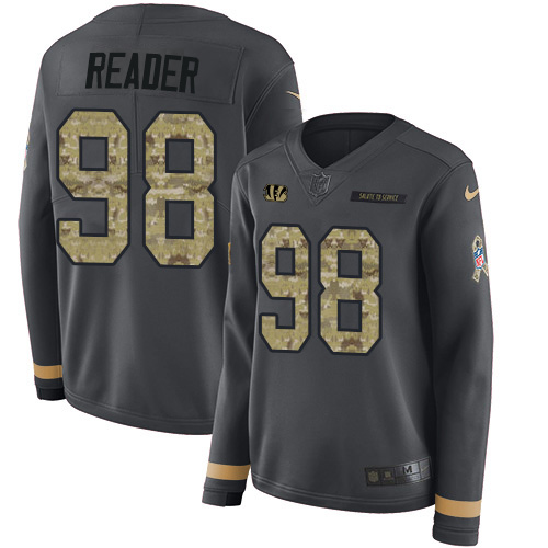 Cincinnati Bengals #98 D.J. Reader Anthracite Salute to Service Women's Stitched Limited Therma Long Sleeve Jersey Womens