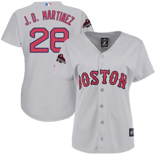 Boston Red Sox #28 J. D. Martinez Grey Road 2018 World Series Champions Women's Stitched Jersey Womens