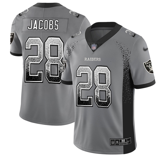 Raiders #28 Josh Jacobs Gray Men's Stitched Limited Rush Drift Fashion Jersey
