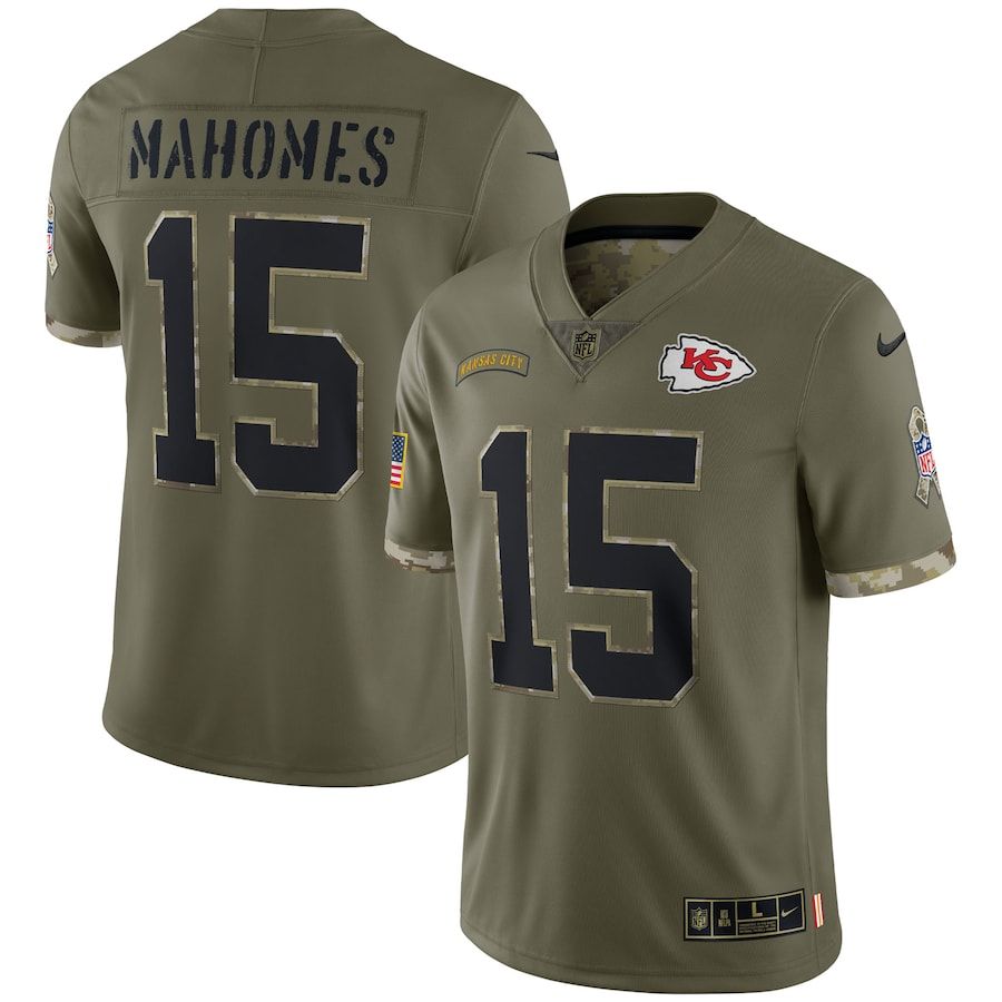 Kansas City Chiefs #15 Patrick Mahomes Men's 2022 Salute To Service Limited Jersey - Olive