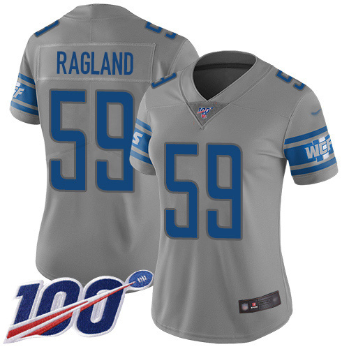 Detroit Lions #59 Reggie Ragland Gray Women's Stitched Limited Inverted Legend 100th Season Jersey Womens