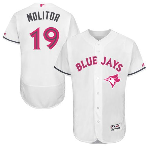 Toronto Blue Jays #19 Paul Molitor White Flexbase Authentic Collection Mother's Day Stitched Jersey Men's