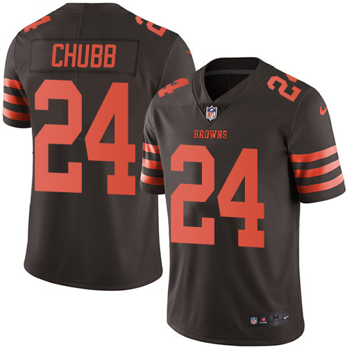 Browns #24 Nick Chubb Brown Youth Stitched Limited Rush Jersey