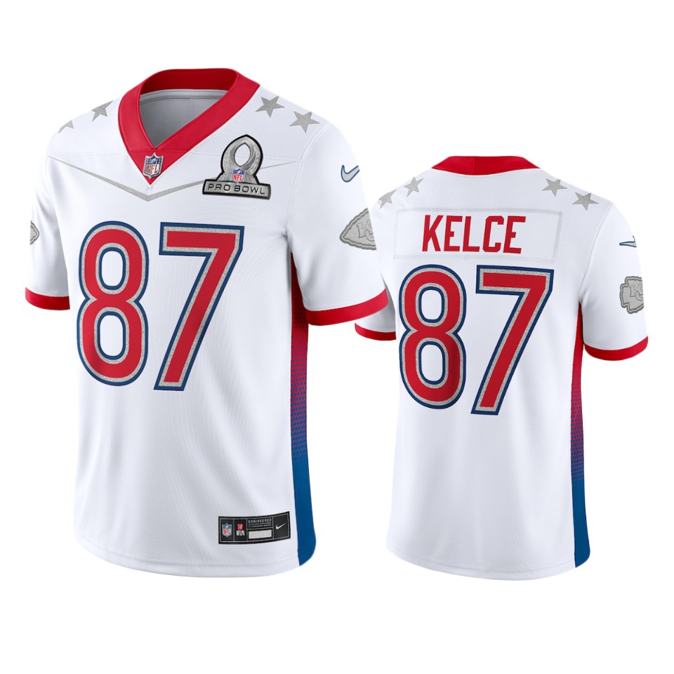 Chiefs #87 Travis Kelce Men's 2022 AFC Pro Bowl Game Jersey White