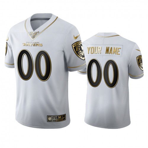 Baltimore Ravens Custom Men's White Golden Edition Vapor Limited 100 Jersey