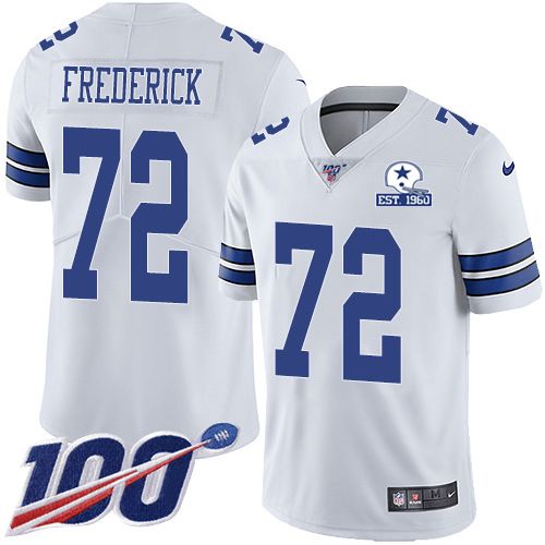 Dallas Cowboys #72 Travis Frederick White Men's Stitched With Established In 1960 Patch 100th Season Vapor Untouchable Limited Jersey Men's