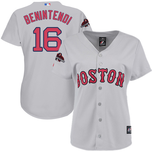 Boston Red Sox #16 Andrew Benintendi Grey Road 2018 World Series Champions Women's Stitched Jersey Womens