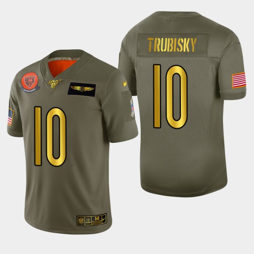 Chicago Chicago Bears #10 Mitchell Trubisky Men's Olive Gold 2019 Salute to Service Limited 100 Jersey Men's