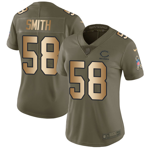 Chicago Bears #58 Roquan Smith Olive/Gold Women's Stitched Limited 2017 Salute to Service Jersey Womens