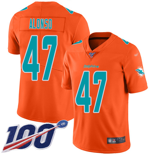 Miami Dolphins #47 Kiko Alonso Orange Men's Stitched Limited Inverted Legend 100th Season Jersey Men's