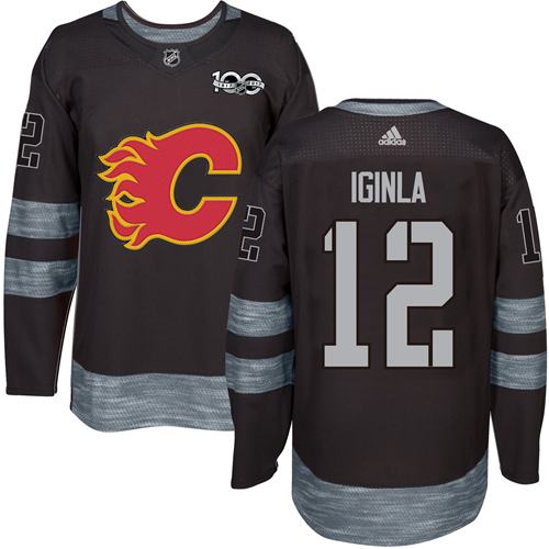 Adidas Calgary Flames #12 Jarome Iginla Black 1917-2017 100th Anniversary Stitched Jersey Men's