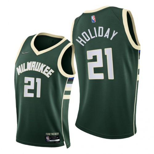 Milwaukee Bucks #21 Jrue Holiday Mens 2021-22 75th Diamond Anniversary Jersey Green Mens