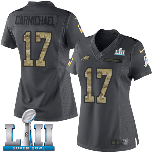Philadelphia Eagles #17 Harold Carmichael Black Super Bowl LII Women's Stitched Limited 2016 Salute to Service Jersey Womens