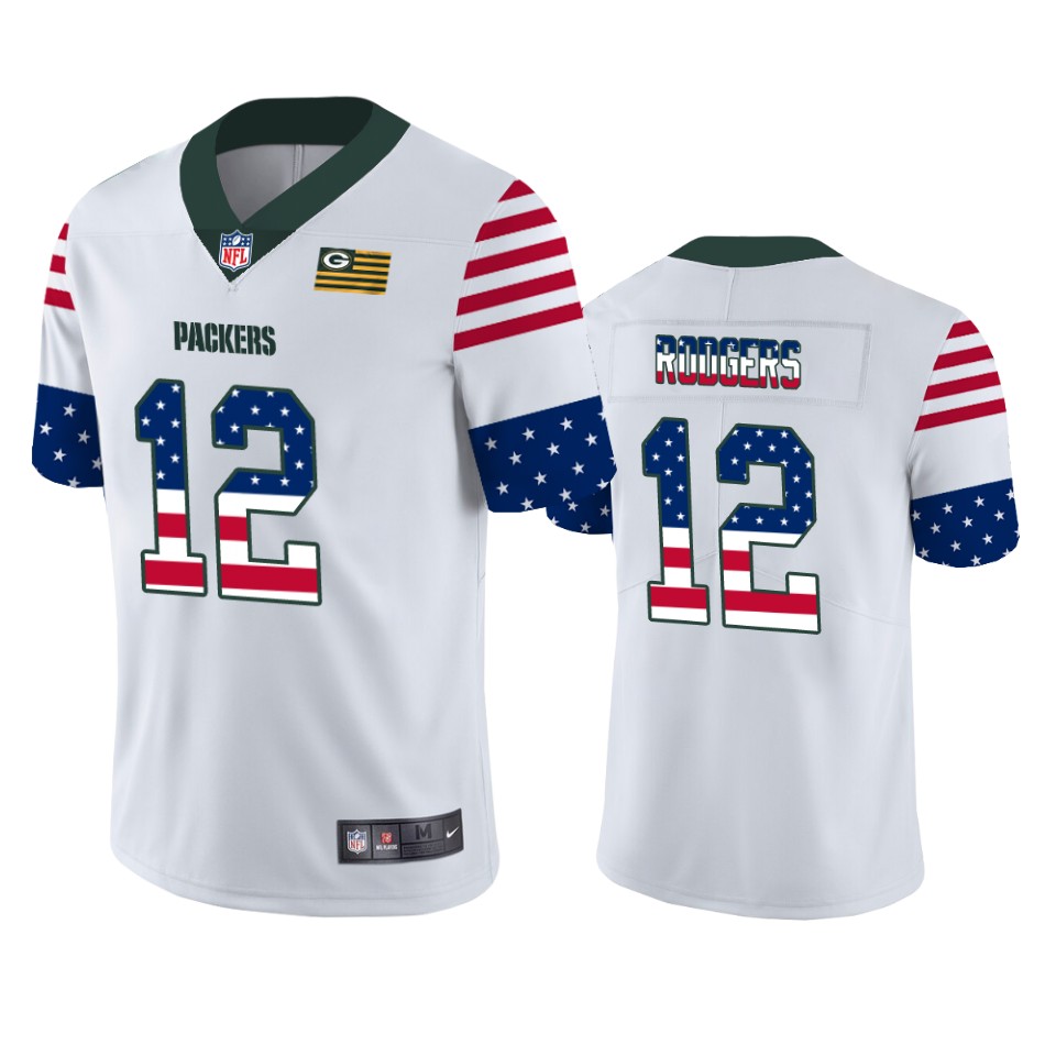 Green Bay Packers #12 Aaron Rodgers White Men's Team Logo USA Flag Vapor Untouchable Limited Jersey