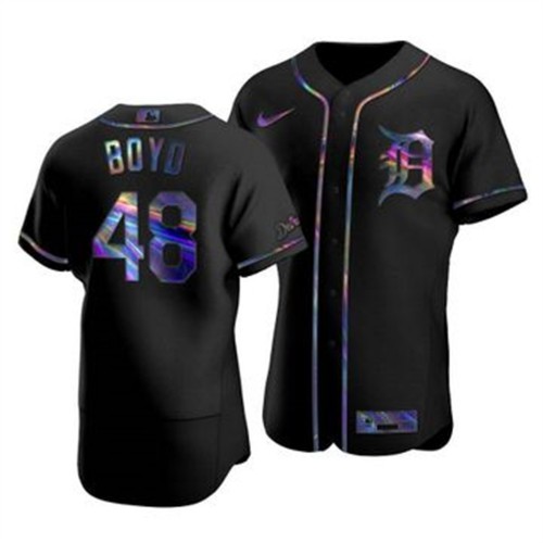 Detroit Detroit Tigers #48 Matthew Boyd Men's Iridescent Holographic Collection Jersey - Black Men's