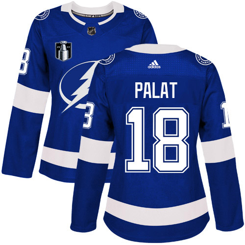 Adidas Tampa Bay Lightning #18 Ondrej Palat Blue 2022 Stanley Cup Final Patch Women's Home Authentic Stitched Jersey Womens