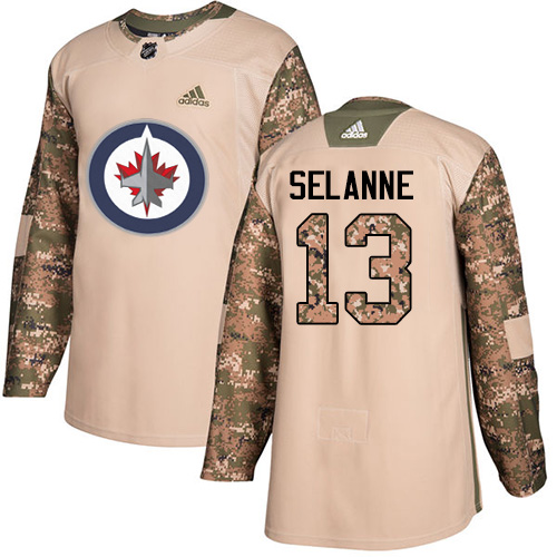 Adidas Winnipeg Jets #13 Teemu Selanne Camo Authentic 2017 Veterans Day Stitched Youth Jersey Youth
