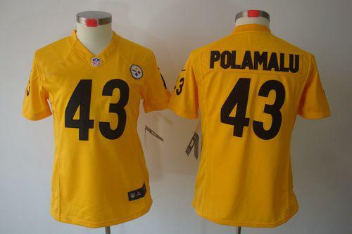 Steelers #43 Troy Polamalu Gold Women's Stitched Limited Jersey