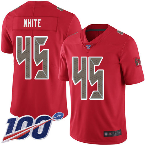 Buccaneers #45 Devin White Red Men's Stitched Limited Rush 100th Season Jersey