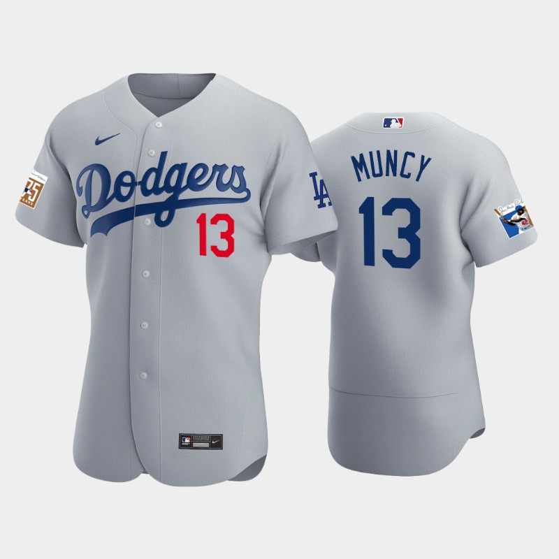 Los Angeles Dodgers #13 Max Muncy Men's Jackie Robinson 75th Anniversary Authentic Jersey - Gray