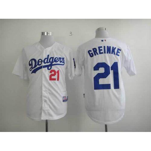 Los Angeles Dodgers #21 Zack Greinke White Cool Base Stitched Jersey Men's