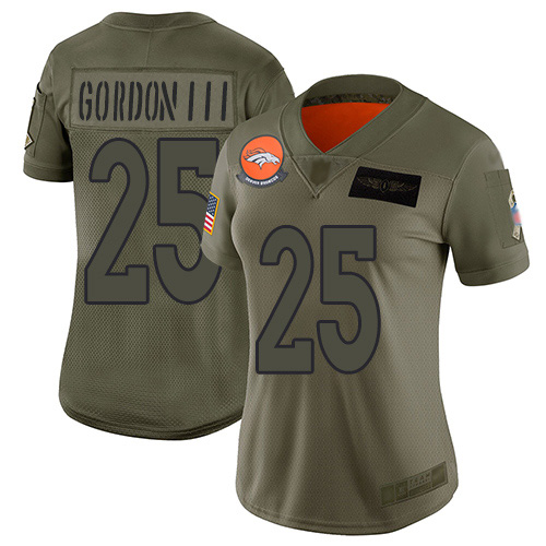 Denver Broncos #25 Melvin Gordon III Camo Women's Stitched Limited 2019 Salute To Service Jersey Womens