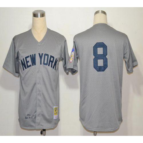 Mitchell And Ness 1951 New York Yankees #8 Yogi Berra Grey Throwback Stitched Jersey Men's