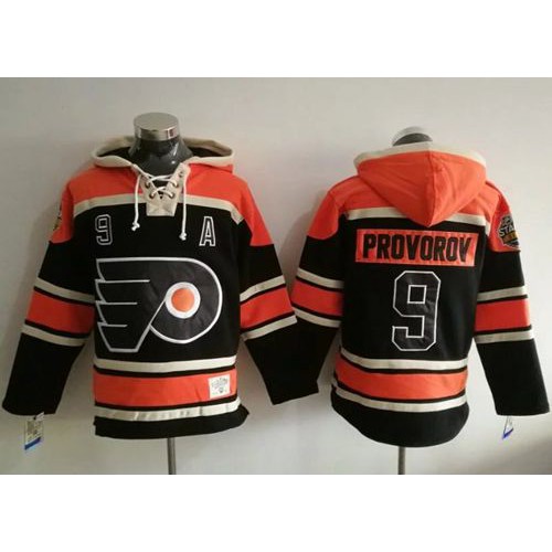 Philadelphia Flyers #9 Ivan Provorov Black Sawyer Hooded Sweatshirt Stitched Jersey Men's