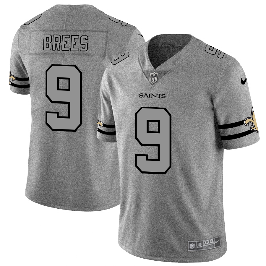 New Orleans Saints #9 Drew Brees Men's Gray Gridiron II Vapor Untouchable Limited Jersey
