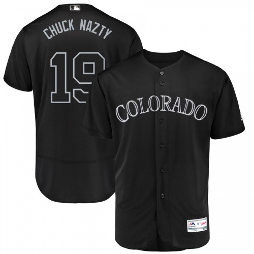 Colorado Colorado Rockies #19 Charlie Blackmon Chuck Nazty Majestic 2019 Players' Weekend Flex Base Authentic Player Jersey Black Men's