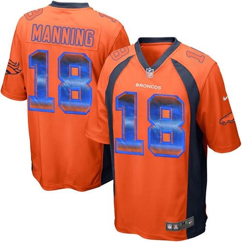 Broncos #18 Peyton Manning Orange Team Color Men's Stitched Limited Strobe Jersey