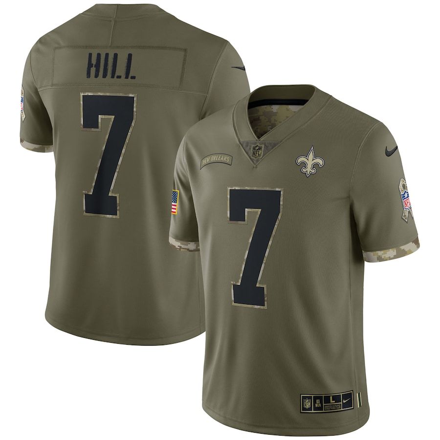 New Orleans Saints #7 Taysom Hill Men's 2022 Salute To Service Limited Jersey - Olive